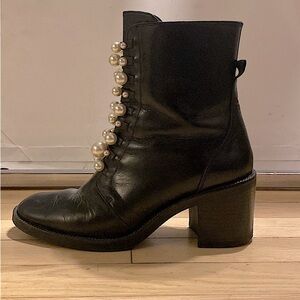 SOLD Zara Black leather combat boots with big and small pearls, bought in London